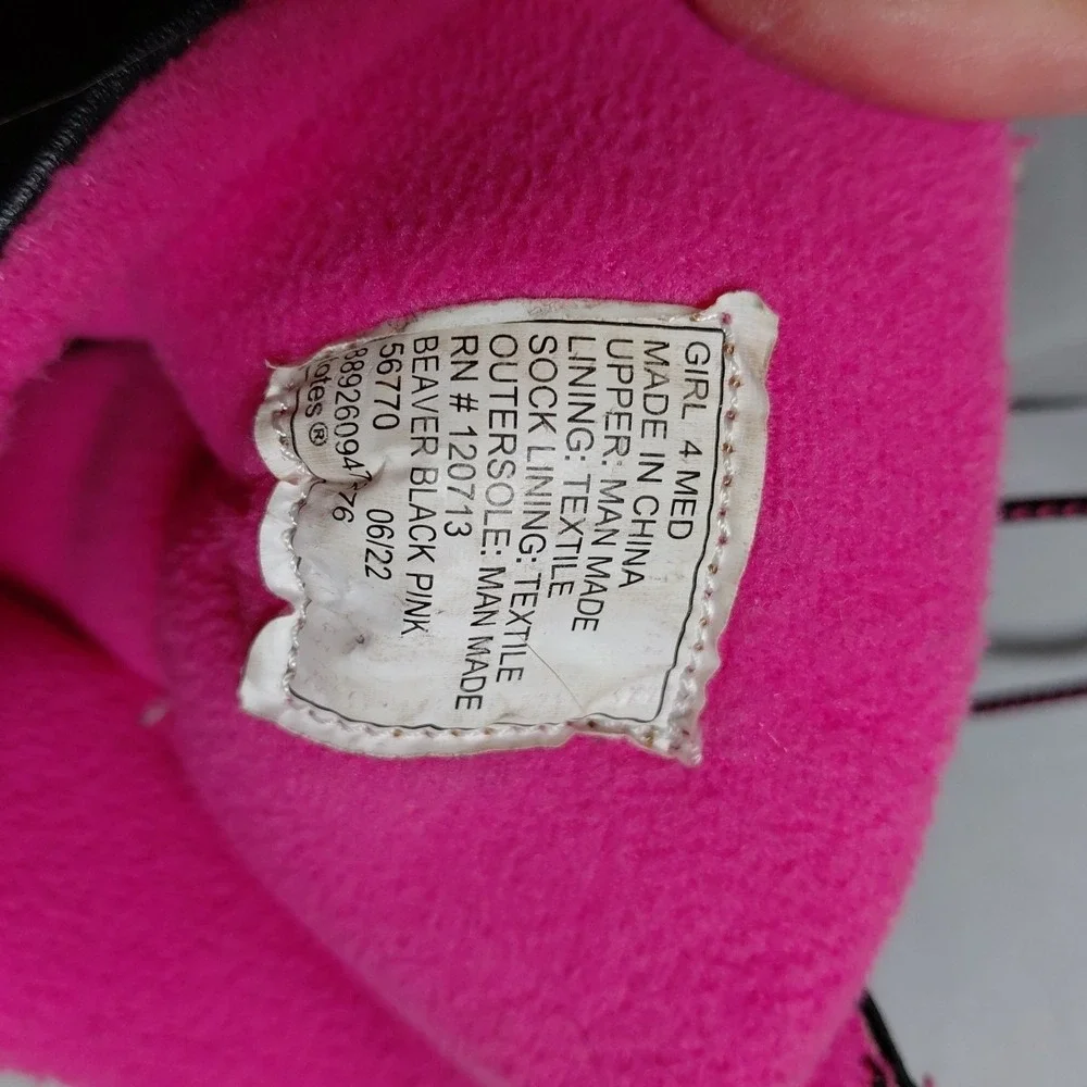 Totes Beaver Winter Snow Boots Girls Size 4 Black Pink Waterproof Lined EXC COND